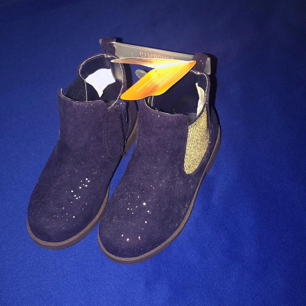 Navy and gold booties